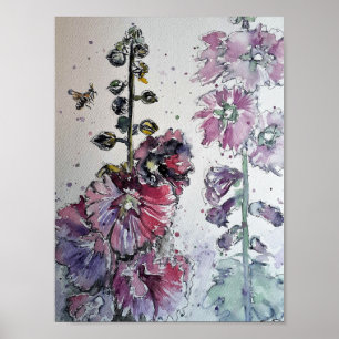Himmlische Hollyhocks Aquarelle Print Poster
