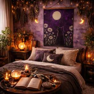 Himmlische Katzenblume Violett Wandteppich Mit Holzrahmen