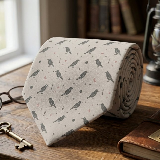 Himmlische Krähe Dark Academia Krawatte (Whimsigoth raven necktie)