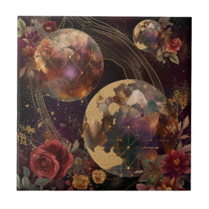 Himmlische Kristallwelt Gold Lila Galaxie Fliese
