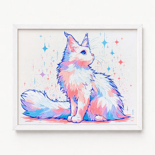 Himmlische Lavendel-Maine-Coon-Katze-Impasto-Maler Poster