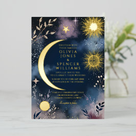 Himmlische Magie Mond & Sterne Hochzeit Folieneinladung