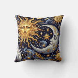 Himmlische Mitternachts-Silhouette Sonne und Mond Kissen