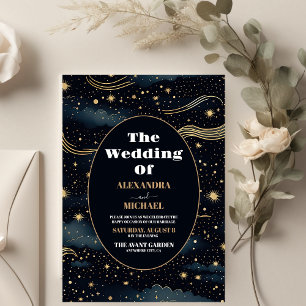Himmlische Mitternachtsblaue Sterne Mond Hochzeit Einladung
