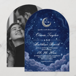 Himmlische Mitternachtsmond- und Sternenhochzeit Einladung