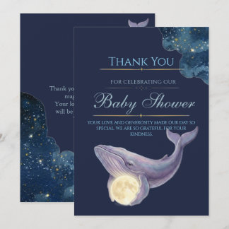 Himmlische Mond-Baby-Shower-Dankeskarten | Wal Dankeskarte