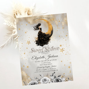 Himmlische Mond Mädchen Blumen Sterne Sweet 16 Einladung