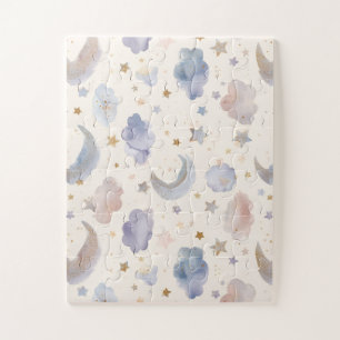 Himmlische Mond Sterne Wolken Wasserfarbe Pastelle