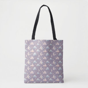 Himmlische Mond Sterne Wolken Wasserfarbe Pastelle Tasche