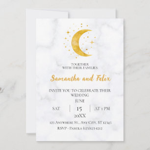 Himmlische Mondsichel-Hexerei-Marmor-Hochzeit Einladung