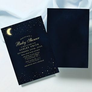 Himmlische Mondsterne Mitternachtsblaue Babyparty Einladung