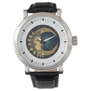 Himmlische mystische Sonne Mond Armbanduhr