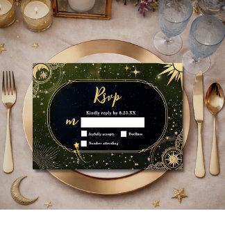 Himmlische olivgrüne Sternschnuppe Hochzeit RSVP Karte