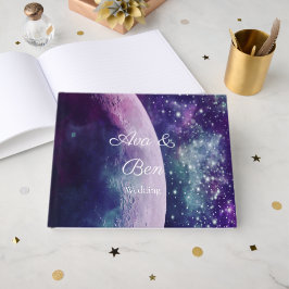 Himmlische Purpur-Galaxie-Mond-Hochzeit Gästebuch