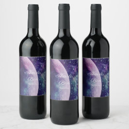 Himmlische Purpur-Galaxie-Mond-Hochzeit Weinetikett
