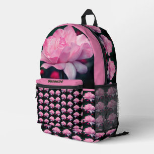 Himmlische rosa Rosenblüte personalisiert Bedruckter Rucksack