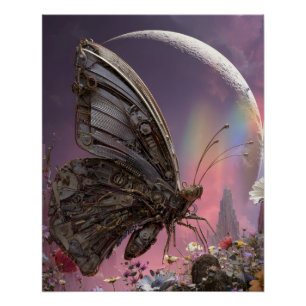 Himmlische Schmetterlingsmondlicht-Fantasie-Szene Poster