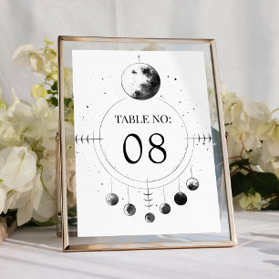 Himmlische Schwarz-Weiß-Mondphasen-Hochzeit Tischnummer