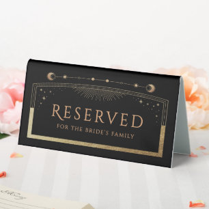 Himmlische schwarze Gold-Hochzeit reserviert Tischaufsteller