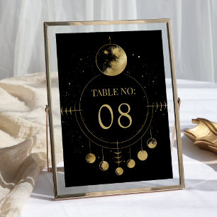 Himmlische Schwarze Goldene Mondphasen Hochzeit Tischnummer
