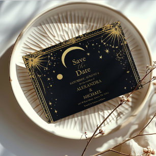 Himmlische schwarze Goldsonne Mond Astronomie Hoch Save The Date