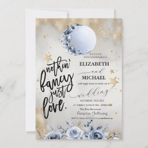 Himmlische Sonne, Blaue Mondrosen Sterne Hochzeit Einladung