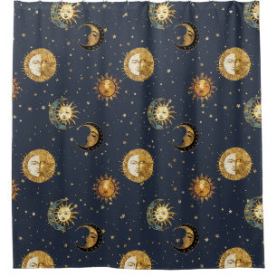 Himmlische Sonne & Mond Gold Sternennacht Muster ( Duschvorhang