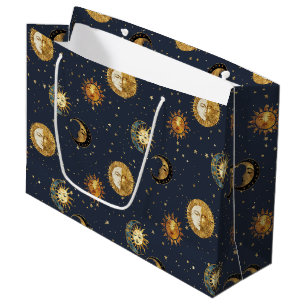 Himmlische Sonne & Mond Gold Sternennacht Muster ( Große Geschenktüte