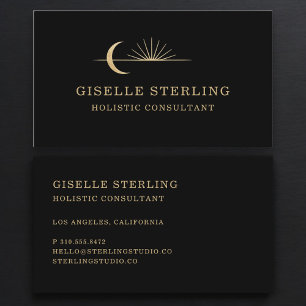 Himmlische Sonne & Mond Schwarz Gold Visitenkarte