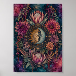 Himmlische Sonne und Mond Floral Whimsigoth Kunst Poster
