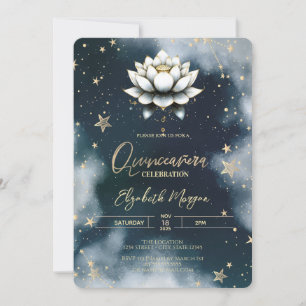 Himmlische Sterne Weiße Lotus Himmel Quinceanera Einladung