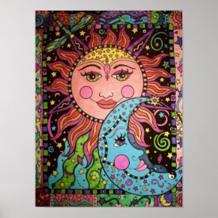 Himmlische Sun- und Mond-Grafik Poster