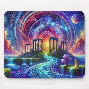 Himmlische Tempelruinen mit fließendem kosmischen  Mousepad