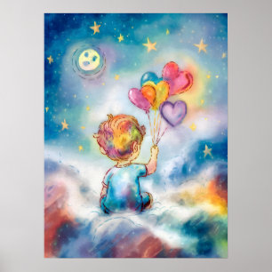 Himmlische Träume - Junge mit Herzballons Poster