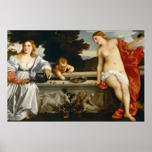 Himmlische und irdische Liebe von Tizian Cupido Ve Poster