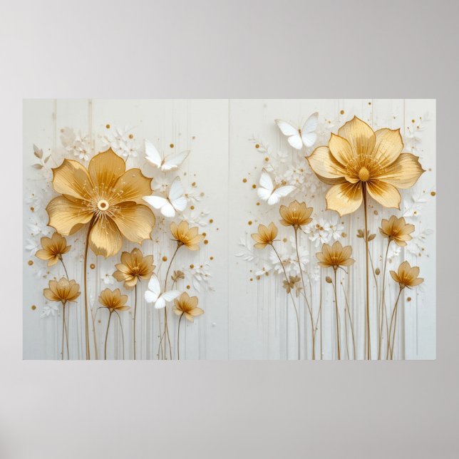 Himmlische, verträumte Blume und Schmetterlinge #2 Poster (Vorne)