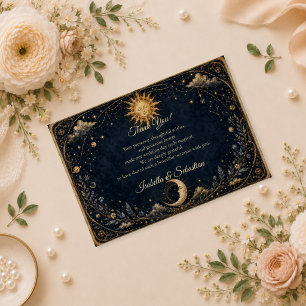 Himmlische Vintage-Sonne Mond-Hochzeit Dankeskarte