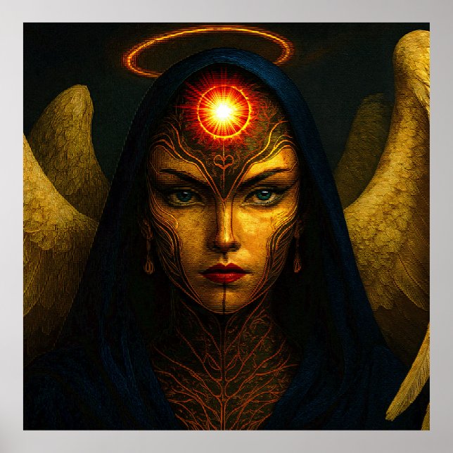 Himmlische Wächter Engel - Glasbaustein Stil Poster (Vorne)