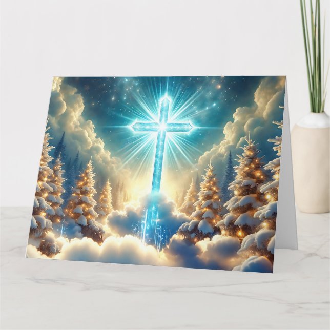 Himmlische Weihnachtslandschaft mit Heiligenkreuz Karte (Vorderseite)