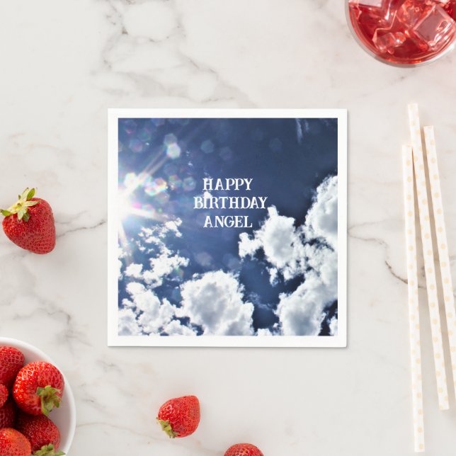 Himmlische Wolken "Happy Birthday" "Angel" Serviette (Beispiel)
