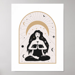 Himmlische Yoga-Göttin-Meditations-Mond-Mystik-Kun Poster