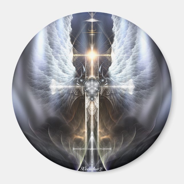 Himmlischer Angel Wcross Fraktal Art Rund Magnet (Vorne)