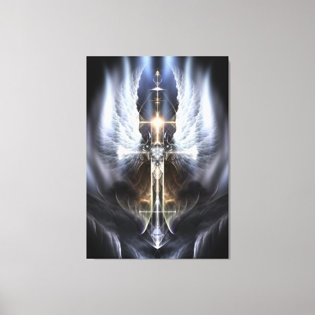 Himmlischer Angel Wing Cross Fraktal Art Canvas Pr Leinwanddruck (Vorderseite)