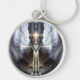 Himmlischer Angel Wing Cross Fraktal Art Schlüsse Schlüsselanhänger