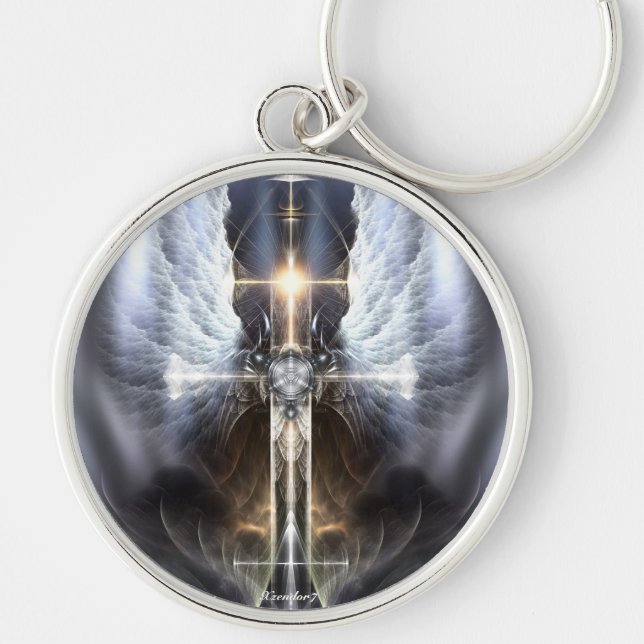 Himmlischer Angel Wing Cross Fraktal Art Schlüssel Schlüsselanhänger (Vorne)