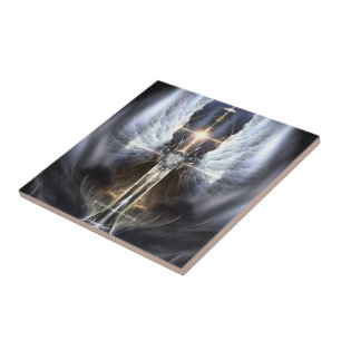 Himmlischer Angel Wing Cross Fraktal Art Tile Fliese
