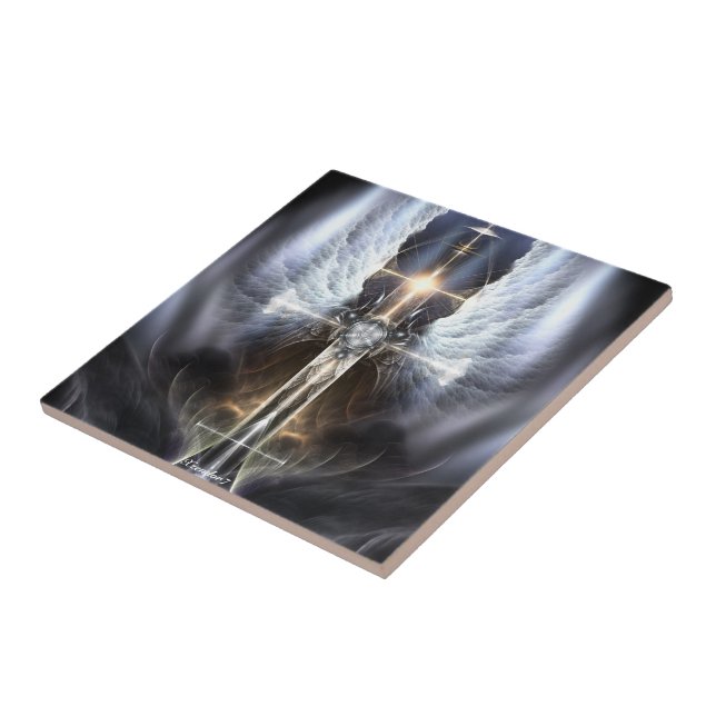 Himmlischer Angel Wing Cross Fraktal Art Tile Fliese (Seite)