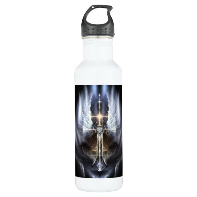Himmlischer Angel Wing Cross Fraktal Art Trinkflasche (Vorderseite)