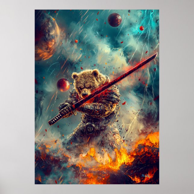 Himmlischer Bärenkrieger – Kosmischer Samurai-Wäch Poster (Vorne)