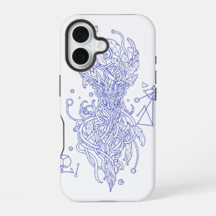 Himmlischer blauer Lebensbaum Linienkunst: Geometr iPhone 16 Hülle
